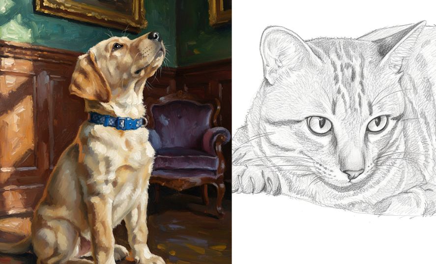 Pet Memorial Portraits as a Pencil Sketch or Oil Painting