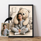 create an image of cartoon bear hugging the people from your photos