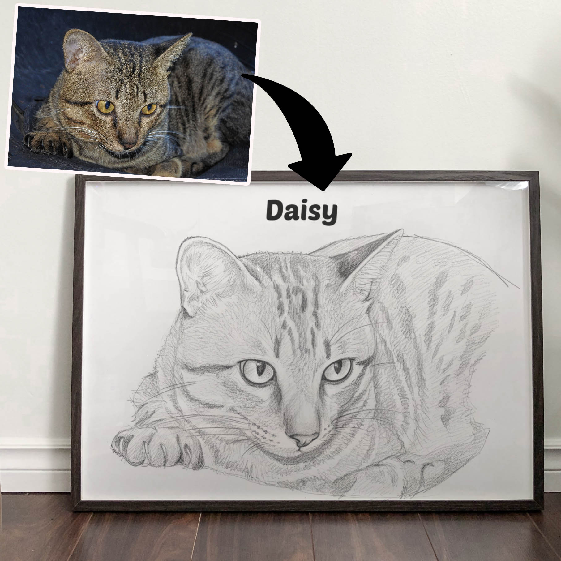 Pencil Sketch Pet Portrait from your Photo (Landscape Orientation)