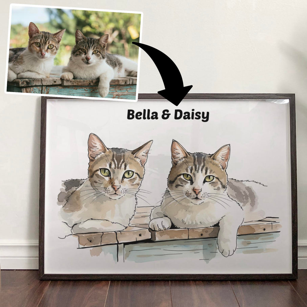 Color Illustration Pet Portrait from your Photo (Landscape Orientation)