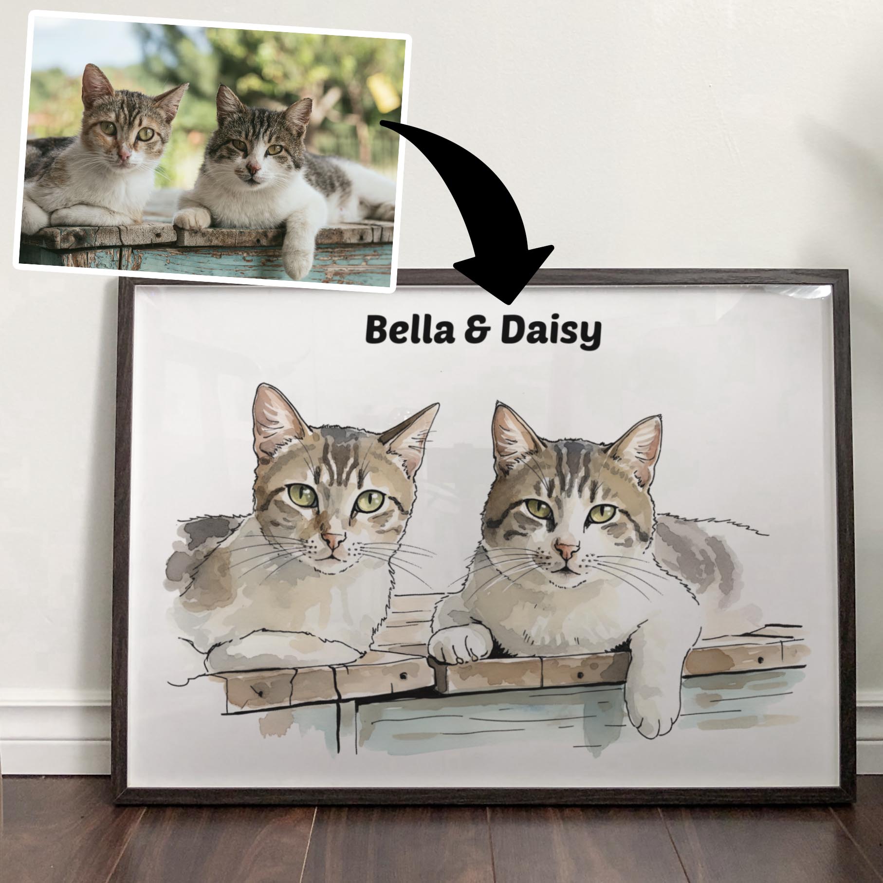 Color Illustration Pet Portrait from your Photo (Landscape Orientation)