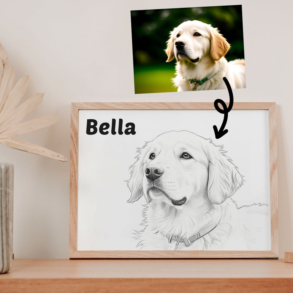 Pencil Sketch Pet Portrait from your Photo (Landscape Orientation)